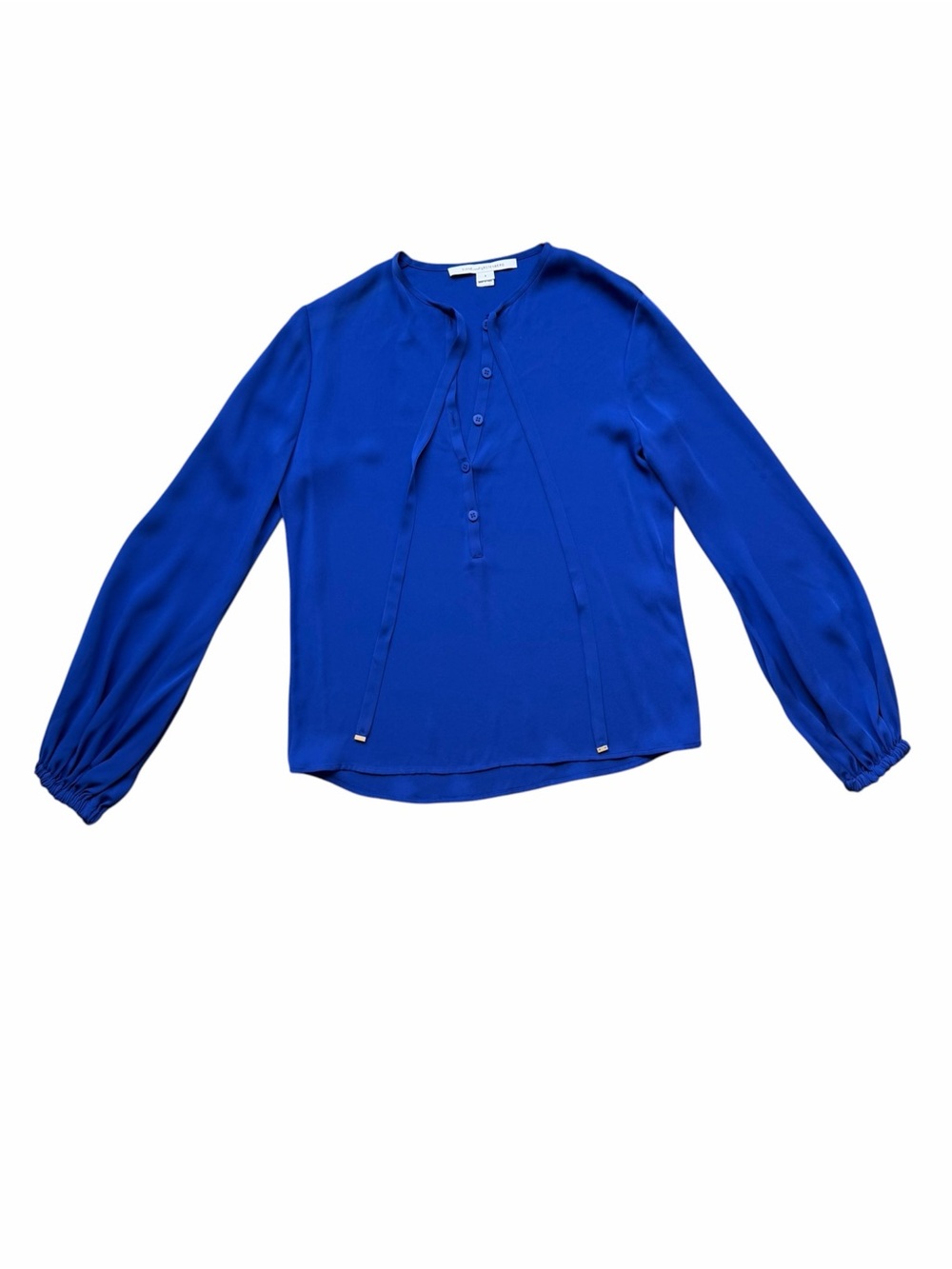 Diane Von Furstenburg Blue Long Sleeve Tie Neck Silk Blouse